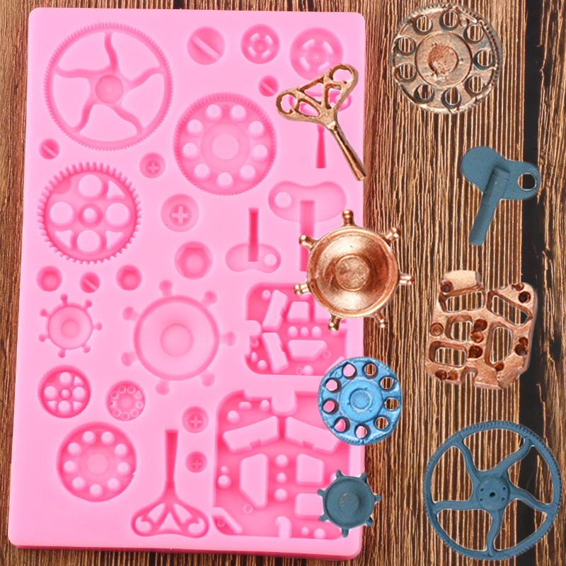 

Steampunk Gear Border Silicone Molds Chocolate Candy Clay Mold Baby Birthday Cupcake Topper Fondant Cake Decorating Tools