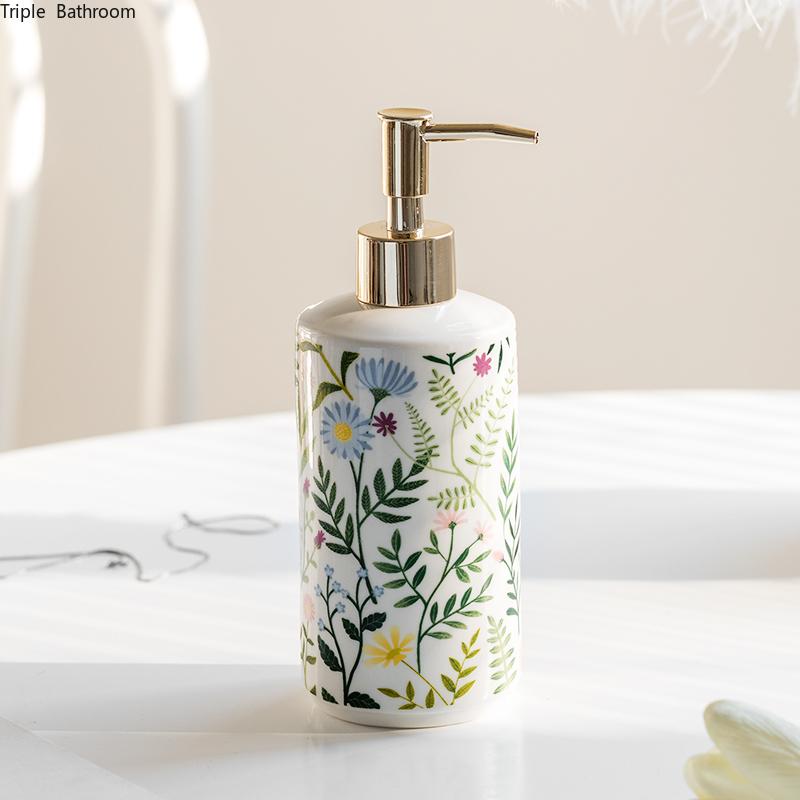 

Liquid Soap Dispenser 1 Pc 430ml Shampoo Ceramics Bottle American Style Flower Pattern Home Lotion El Bathroom Supplies