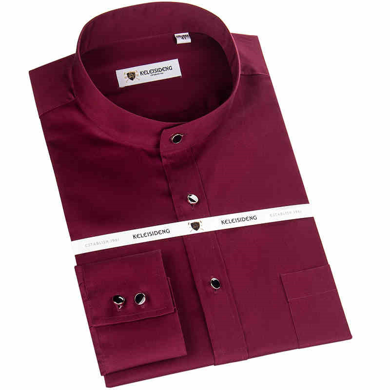 

Excellent Pure Cotton Mandarin collar long sleeve solid dress shirts for men soft comfortable well fit male tops 201124, L1601