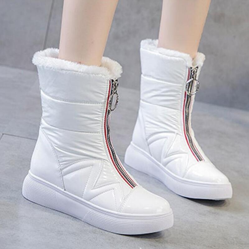 

Thicken plush Waterproof Snow Boots Women's Short Boots New Wild Joker White Botties Warm Winter Shoes Black Front Zip Drop Ship