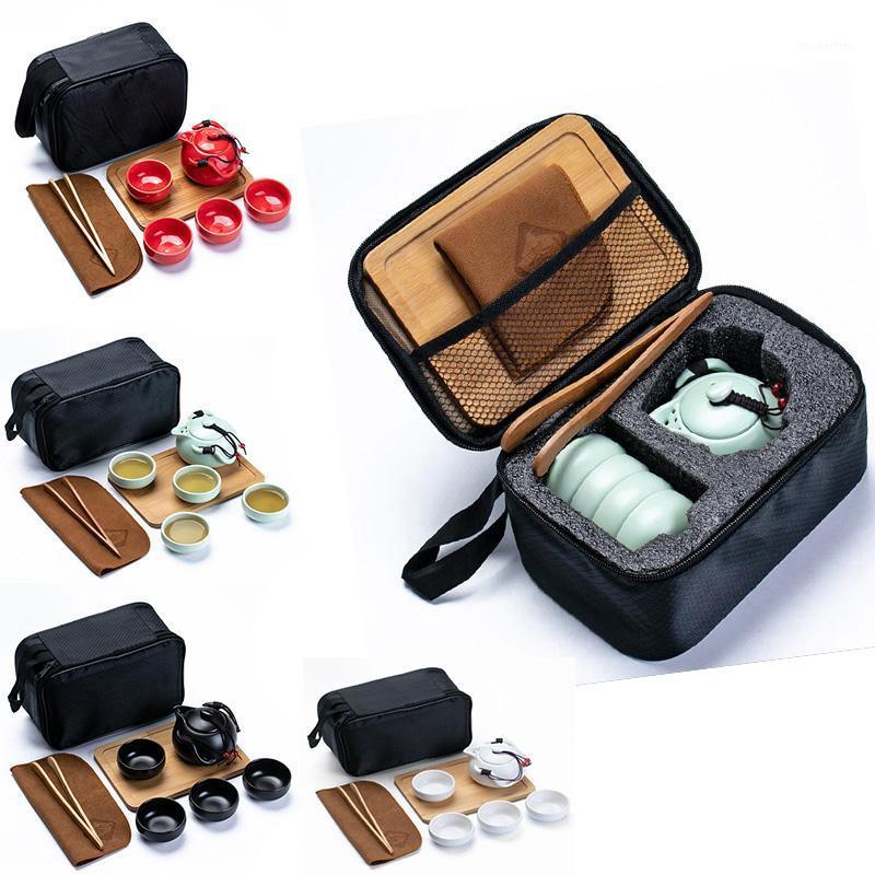 

Customize Chinese Set Ceramic Portable Teapot Set Outdoor Travel Gaiwan Cups of Ceremony Teacup Fine Gift1, Black