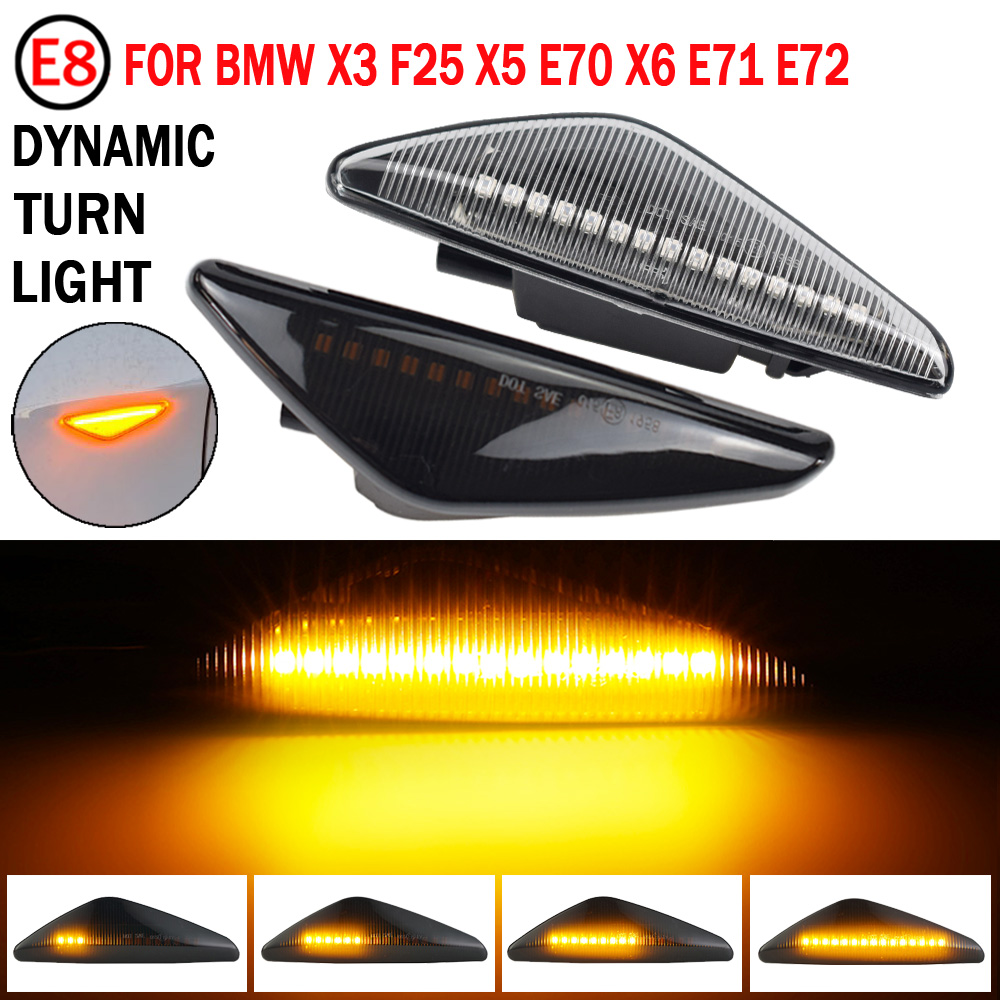 

2PCS LED Dynamic Side Marker Turn Signal Repeater Light Indicator Flowing Flash Fit For BMW X3 X5 X6 E70 E71 2008-2014 E72 F25