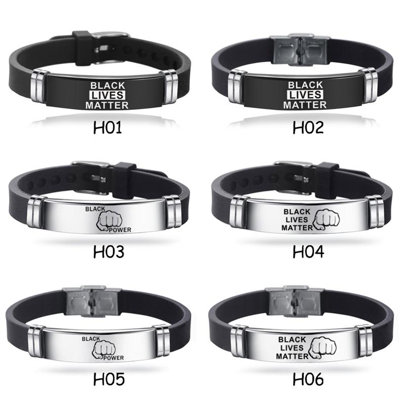 

Black Lives Matter Letter Silicone Stainless Steel Bangles Bracelet For Women Men Jewelry