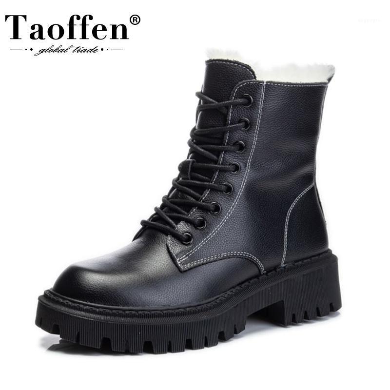 

Taoffen Real Leather Snow Boots Women Plush Fur Warm Winter Shoes Woman Thick Fur Cross Strap Short Boot Footwear Size 35-391, Beige