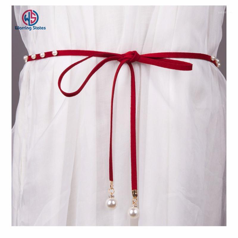 

Hot sale slim high quality Belt fashion newest ladies dress strap female thin belt women Wild Bow Pearl Accessories1, White