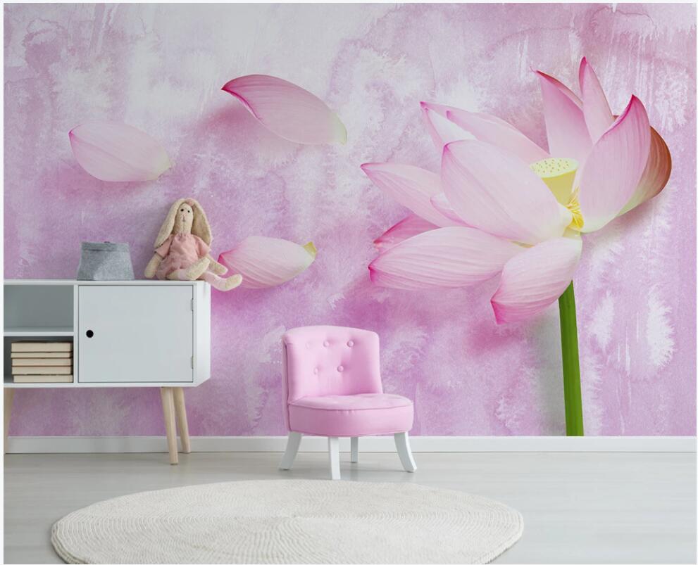 

3d wallpaper custom photo mural on the wall Modern hand painted pink lotus flower home decor living room wallpaper for walls 3 d, Non-woven wallpaper