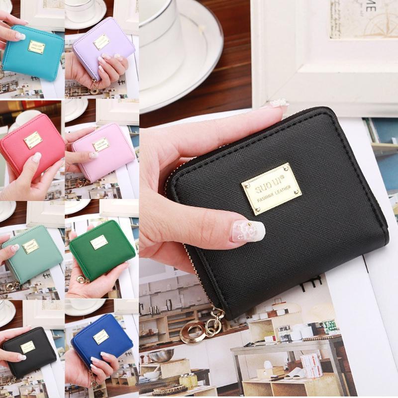 

Women's mini coin purse candy color multi-card zipper short hand-held wallet card holder monederos para mujer monedas1, Black
