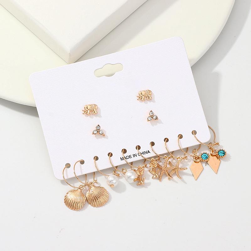 

7 Pairs/Set New Fashion Gold Color Alloy Mixed Hoop Earrings For Women Beach Style Starfish Shell Earring Set Boho Punk earring