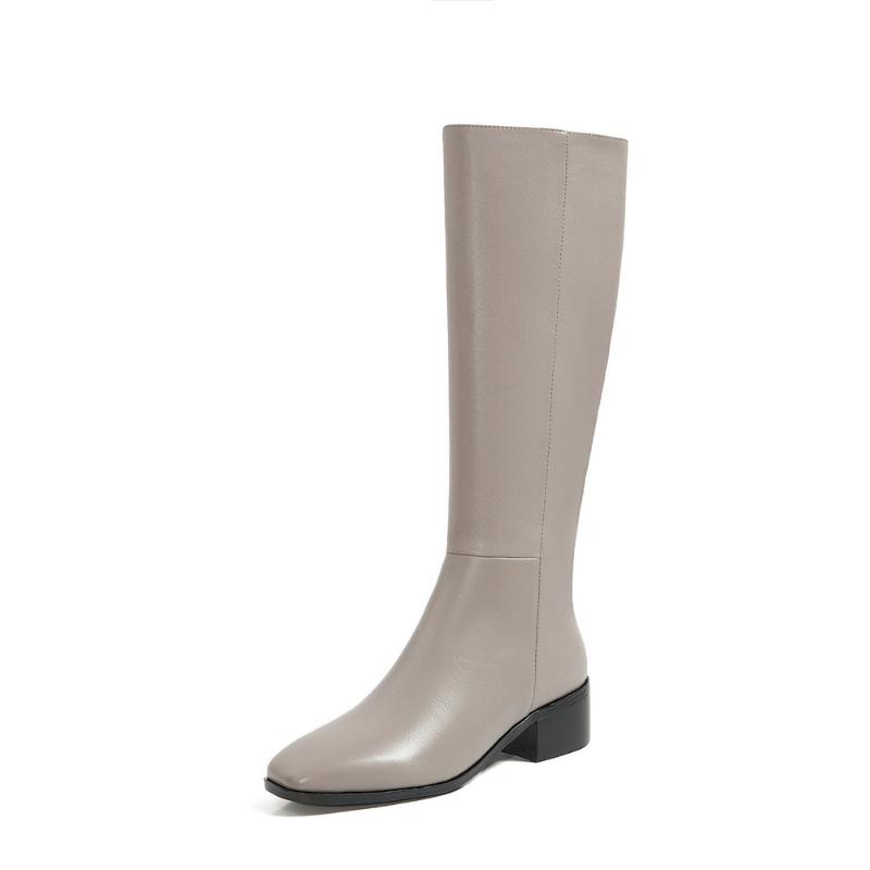 

QZYERAI knee boots Female boots Genuine leather black knight Women's Autumn and winter Women's shoes