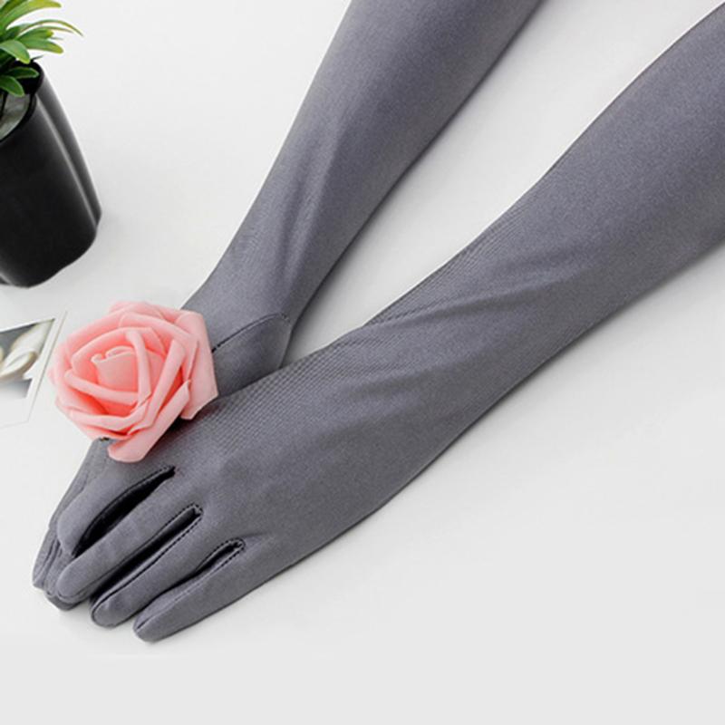 

Five Fingers Gloves Long Solid 2021 Woemn Gentles Chic Adult Stretch Satin Finger Women Costume White Gray Sunscreen