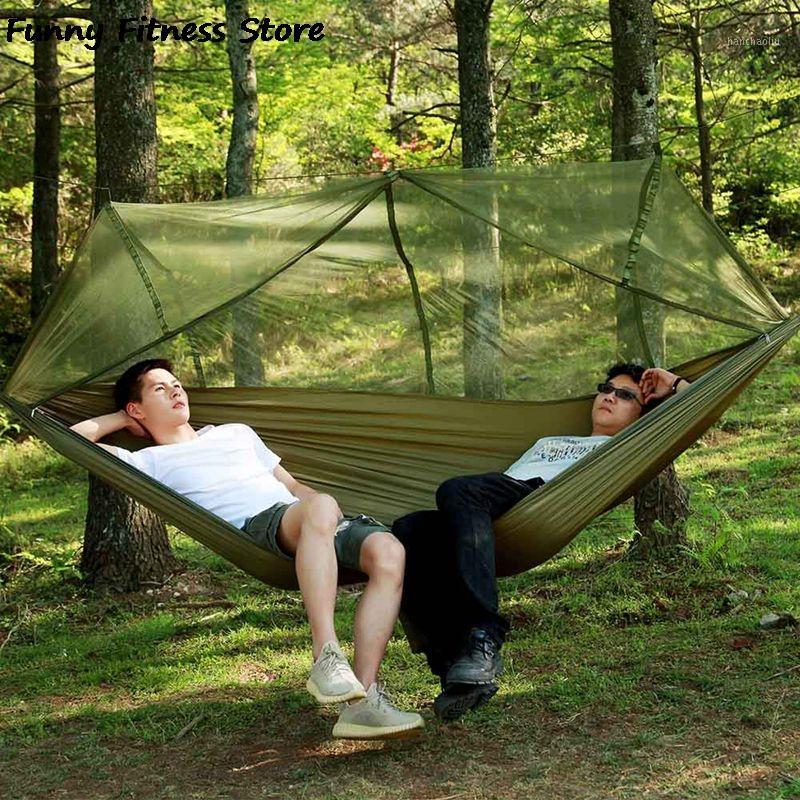 

Outdoor Hammock Portable Travel Hanging Sleeping Bed Camping Hunting Sleeping Swing Strength Parachute Mosquito Net Waterproof1