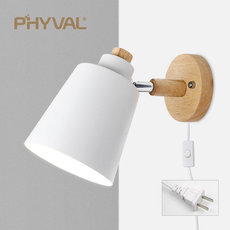 

PHYVAL Nordic Wall Lamp With Switch Iron Wall Lamp E27 Macaroon 6 Color Bedside Led EU/US Plug Sconce Light