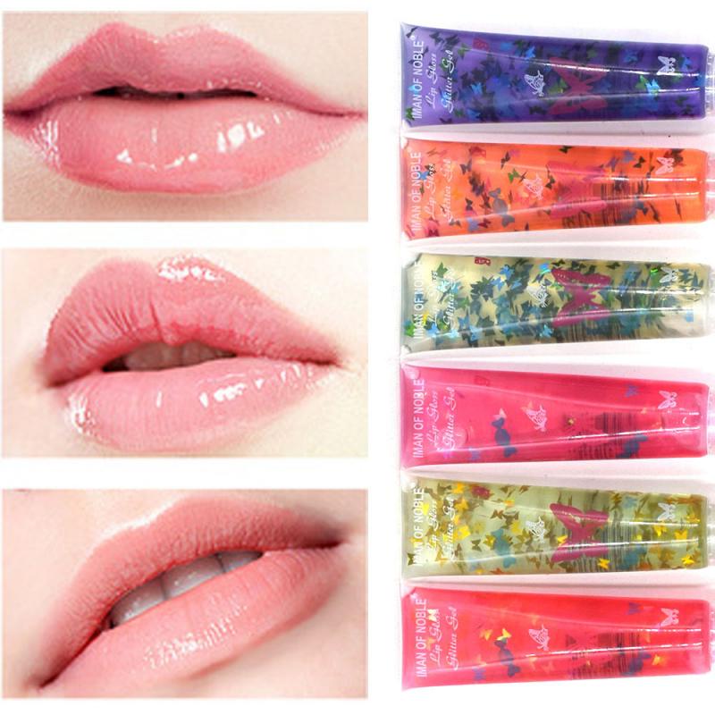 

1PC Fruity Sequin Butterfly Transparent Tube Lip Gloss Plumping Burst Lip Oil Scented Lip Jelly Big Moisturizer Shiny, Customize