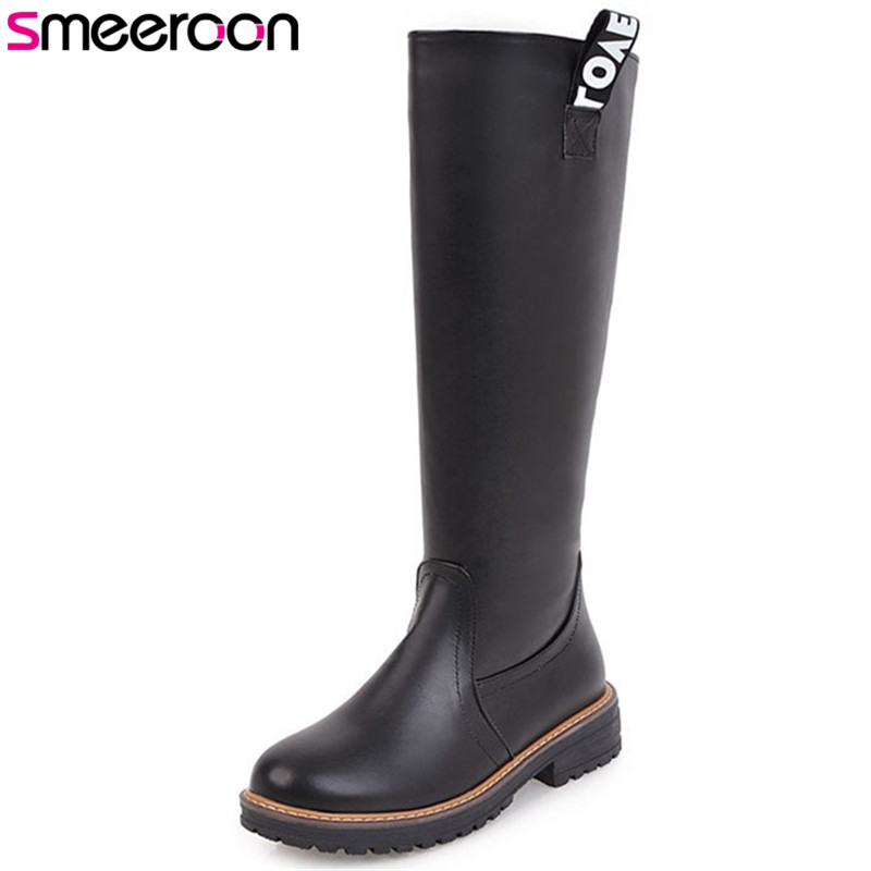 

Smeeroon new popular autumn winter boots med heels women boots knee high for women round toe zip prom shoes, Black