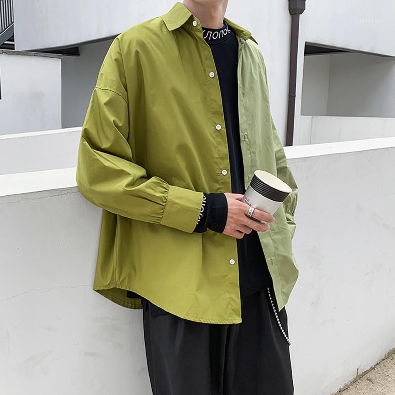 

2019 Spring And Autumn New Youth Popular Contrast Color Stitching Shirt Loose Cotton Fashion Casual Jacket Green / Blue -2XL1