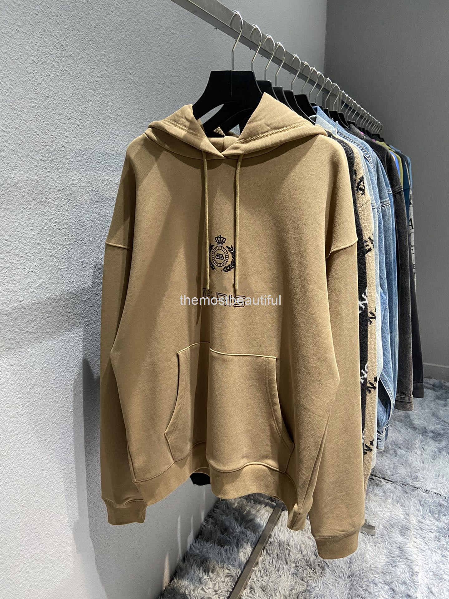 

Women's Hoodies & Sweatshirts Autumn and winter high version b family crown wheat ear letter printing Pullover Hooded Terry loose men's women's same style sweater, 2# packing bag