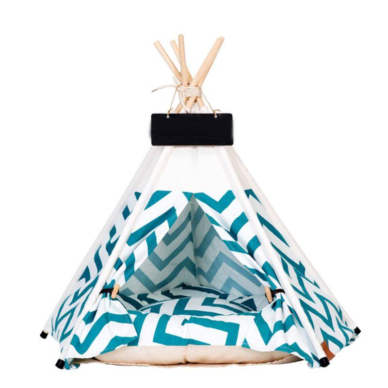 

Stripe Printing Sturdy Triangle Pet Teepee Bed with Cushion Luxery Dog Cat Tents 896A, 9ff801278-bl-l