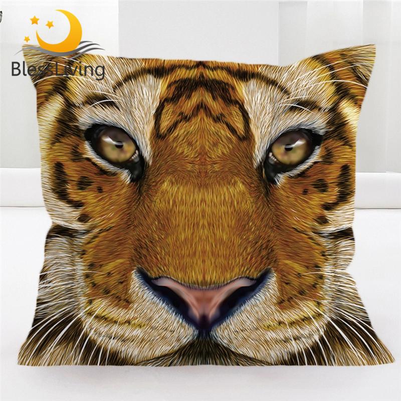 

BlessLiving 3D Tiger Face Decorative Throw Pillow Cover Vivid Colored Big Cat Pillowcase Cover Animal Sofa Bedroom Pillow Case, As pic