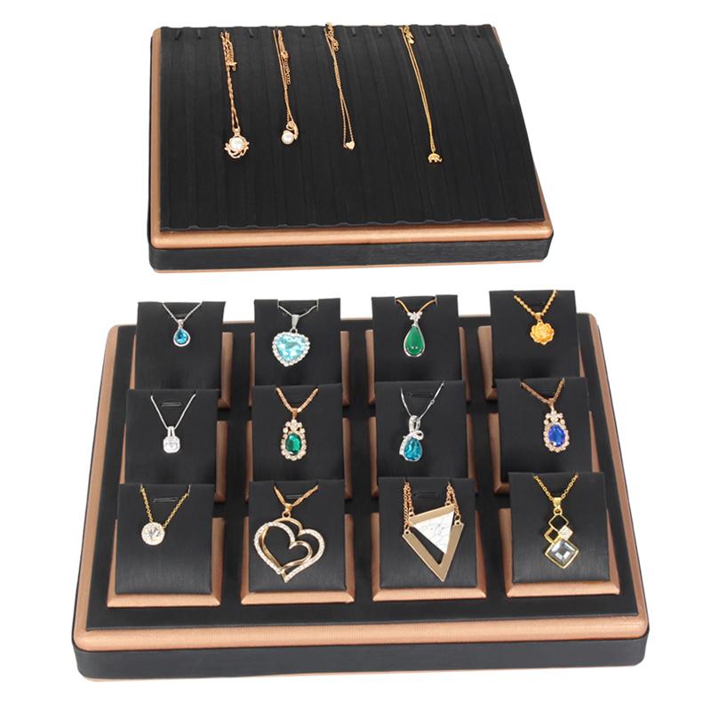 

TA MINGREN Wholesale Black and Brown Pu Leather Jewelry Necklace Pendant Chain Organizer Trays