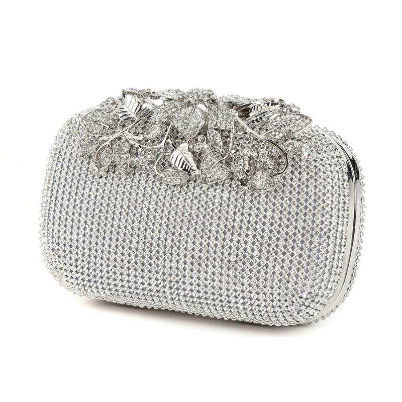 

Flower Crystal Evening Bag Clutch Bags Clutches Lady Wedding Purse Rhinestones Wedding Handbags Silver/Gold/Black Evening Bag