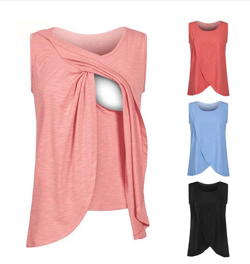Maternity Breast-Feeding Nursing Large Size Vest Maternity Convenient T-shirt Pregnant Women Summer Top Clothing Travel Clothing RN8105-image-640253111