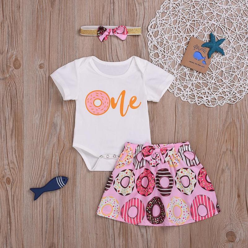 

Summer Newborn Children Birthday Clothes Two Piece T Shirt+ Skirt Set Cotton Toddler Outfits Girl ropa de1, White