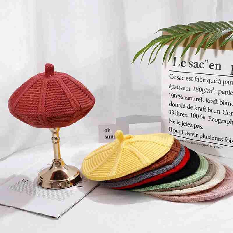 

Fashion Knit Beret Multicolor Children Baby Hats Autumn Winter Styling Accessories Hipster Painter Hat For Girls Kids Bonnet