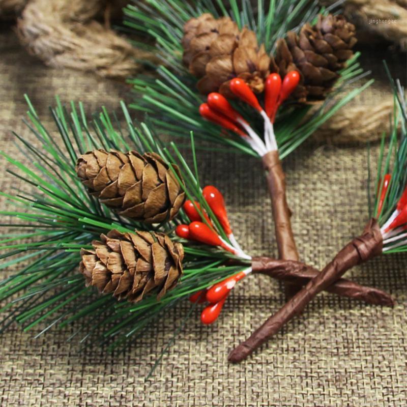 

12pcs Simulation Flower Red Christmas Berries Pine Cone Picks Stems with Holly Branches for Holiday Home Party Decor 20201, A1