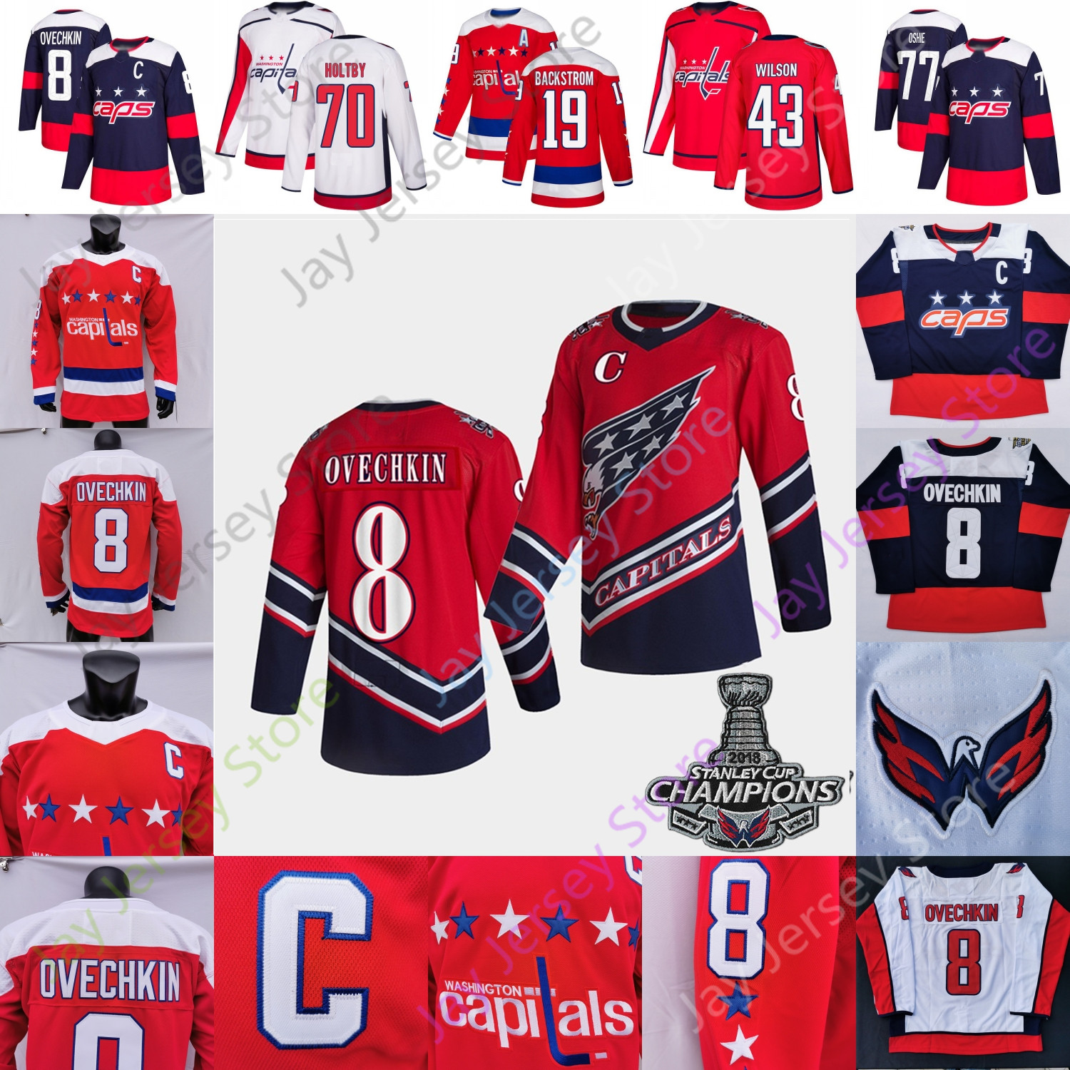 

2021 New Washington Capitals Ice Hockey Jersey 8 Alex Ovechkin 19 Nicklas Backstrom 43 Tom Wilson 70 Braden Holtby 77 T.J. Oshie Size S-3XL
