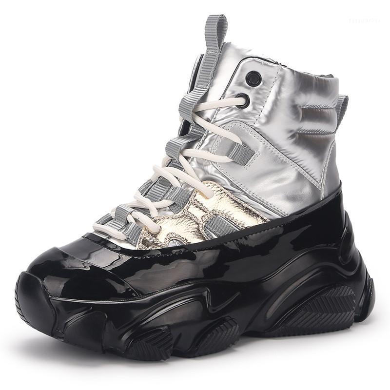 

Women's Winter Shoes Sports Style High-Top Shoes Genuine Leather Platform Plus Velvet Warm Sneakers Women's Snow Boots 6CM1, Black