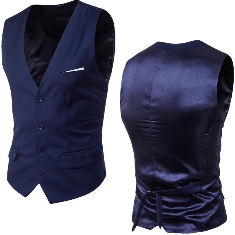 

Men's Navy Blue Dress Suit Vest Waistcoat New Slim Fit V Neck Tuxedo Vest Men Formal Business Smart Casual Gilet Homme 6XL 201123, Light blue