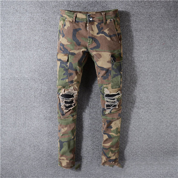 

Classic printed embroidery designer mens jeans motorcycle hole luxury denim men's fashion street wear men pants ST91