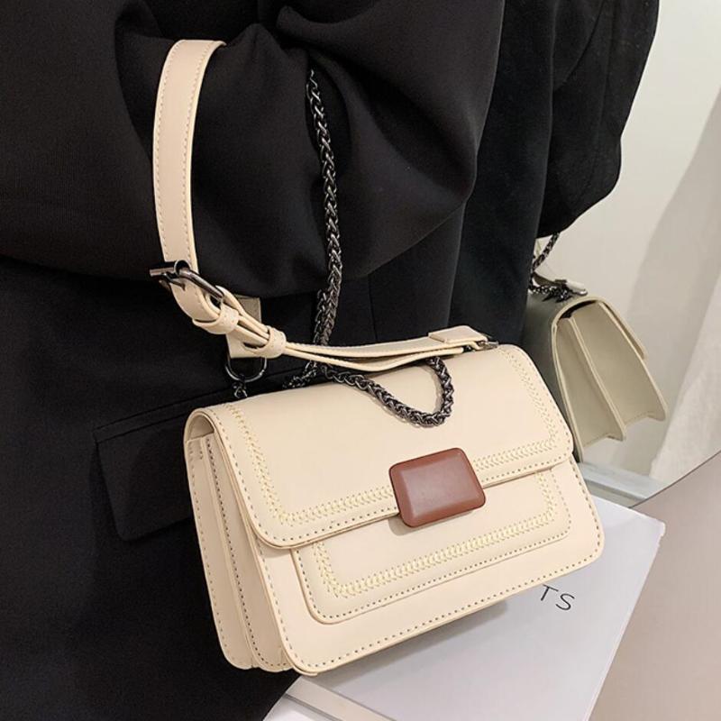 

Contrast color Square Crossbody bag 2021 Fashion New Quality PU Leather Women's Designer Handbag Chain Shoulder Messenger Bag, Black