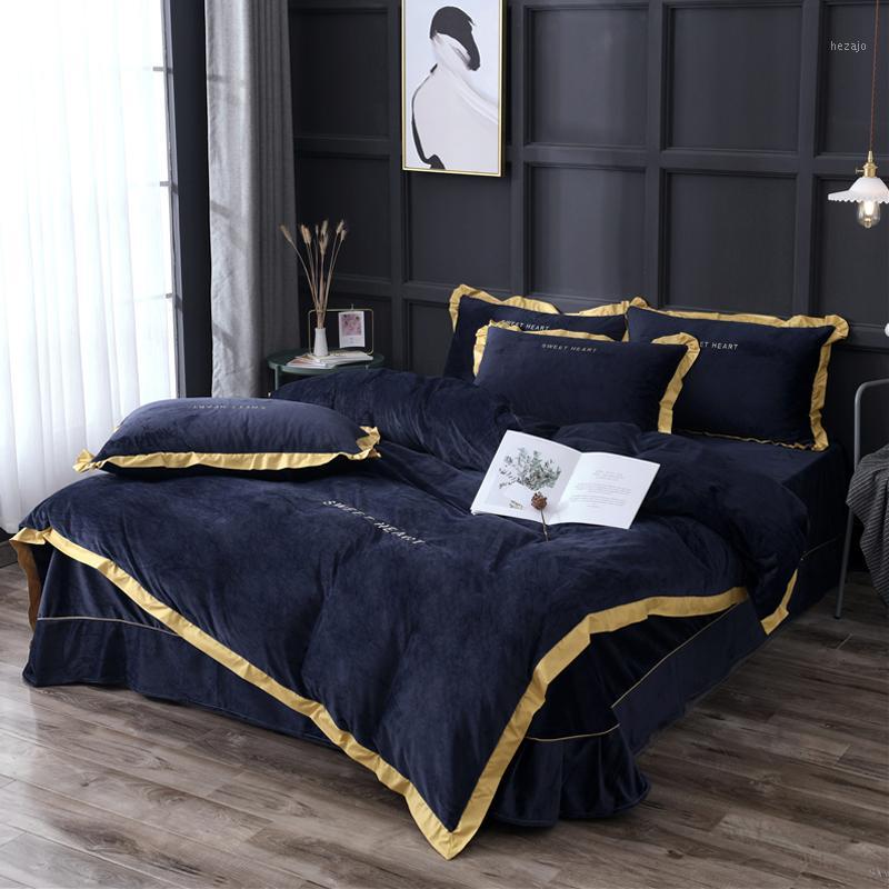 

Luxury Style Crystal Velvet 4pcs Duvet Cover Bed Sheet Pillowcases Royal Blue Brown Bean Paste Yellow  King1