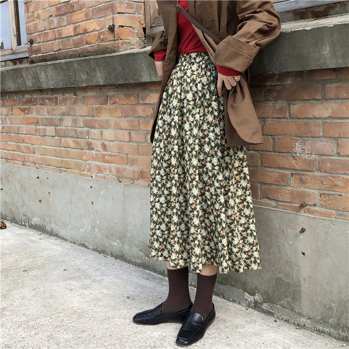

2021 New Boho Floral Print Elastic Waist Skirts Women Spring Summer Casual Fashion Skirt Mo9m, The picture color