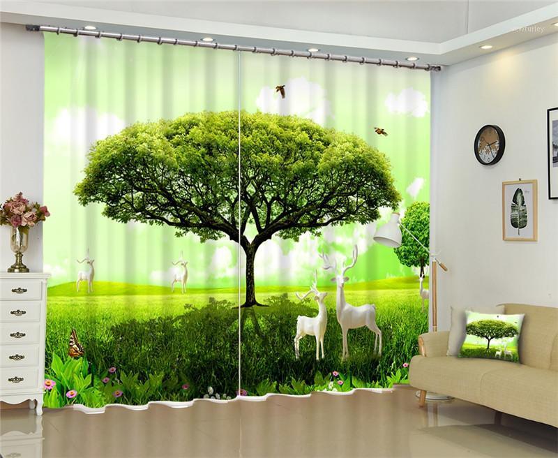 

Green tree Curtains Luxury Blackout 3D Window Curtain living room Bedroom decorate Cortina Drapes Rideaux Customized pillowcase1, 3d curtains