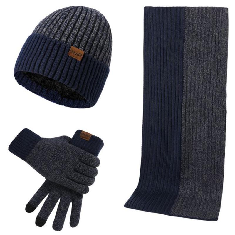 

Hats, Scarves & Gloves Sets 3 Pcs/set Men Women Autumn Winter Double-sided Color Matching Scarf Hat Glove J78E