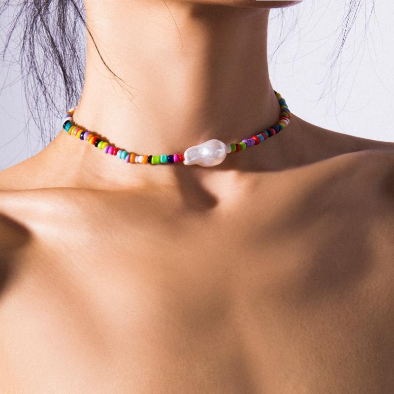 

Dropshipping Gold Chain pearl choker Fashion Boho Summer Vinatge Necklace Colorful Seed Beads Women Jewelry Handmade Gift1