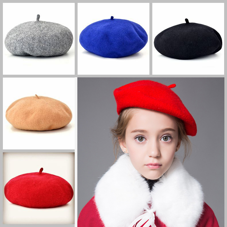

INS Pretty Girlls Wool Beret Beanie Hats Kids Fashion Painter Outdoor Autumn Warm French Berets Caps