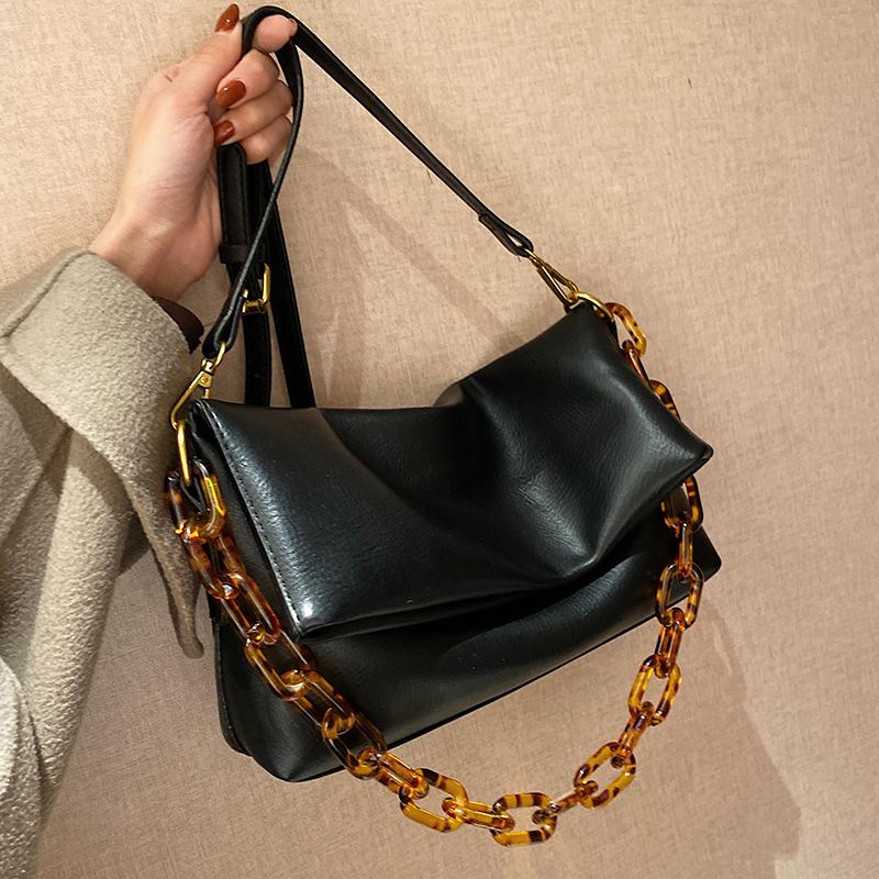 

Elegant Female Square Armpit bag 2021 New High-quality Soft PU Leather Women's Designer Handbag Folded Shoulder Messenger Bag, Black