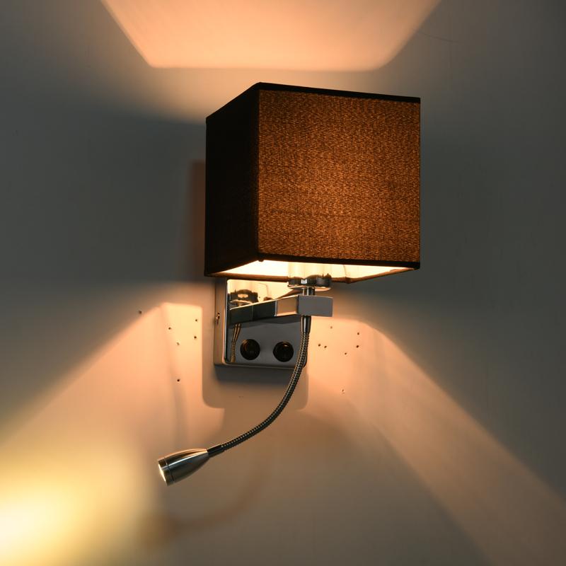 

Modern LED Fabric + Iron Wall Lamp decoration double tube E27 switch lighting Bedroom reading Bedside black/white/brown/linen
