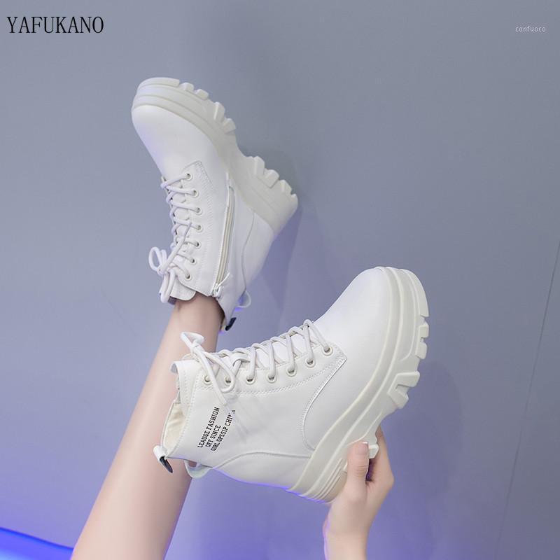 

Winter White Boots Sneakers Women Fashion Platform Ankle Boots Lace Up Combat Snow Shoes Woman Warm Plush Winter1, Black