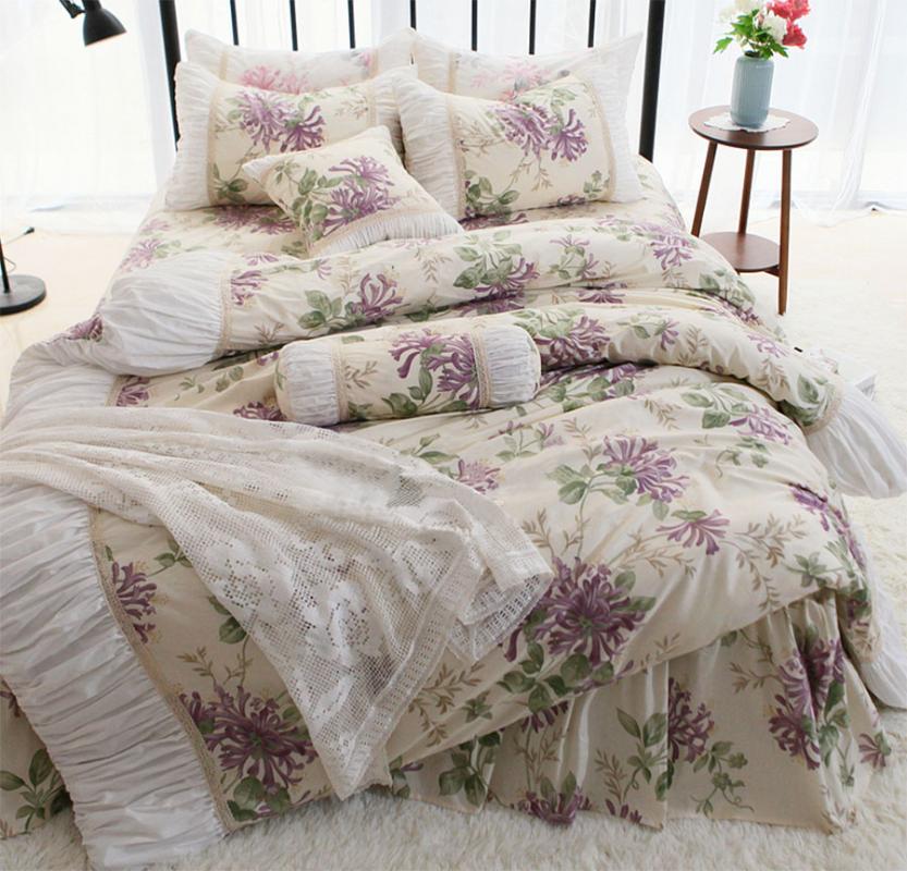 

Pastoral flower bedding set,twin  queen king cotton romantic elegant floral home textile bedspread pillow case duvet cover, Color 01