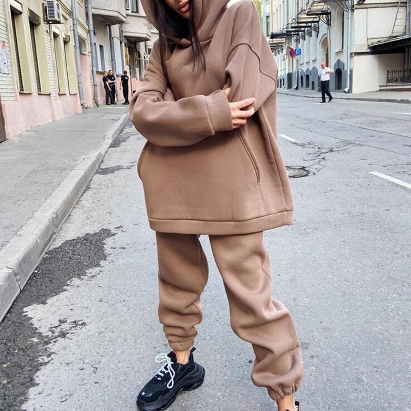 

Autumn Winter 2 Piece Set Women' Tracksuit Oversized Hoodie And Pants Solid Outfits Casual Sport Suit Two Piece Set Women, B pink