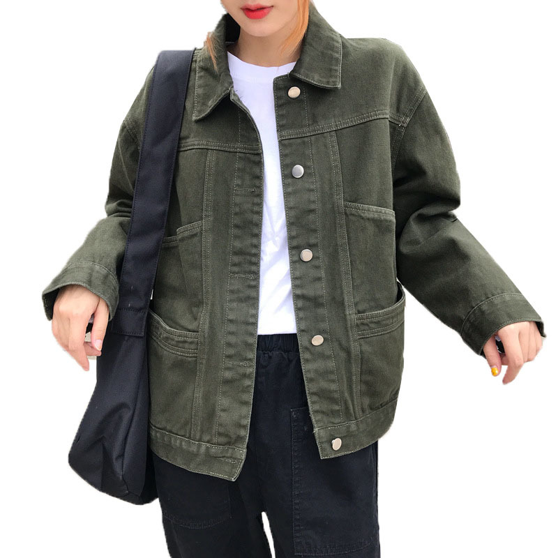 

2021 New Cotton Spring Jacket Autumn Jeans Basic Coat Paragraph Street Wear Women's Denim Jackets Outwear A962 V8NH, Armygreen