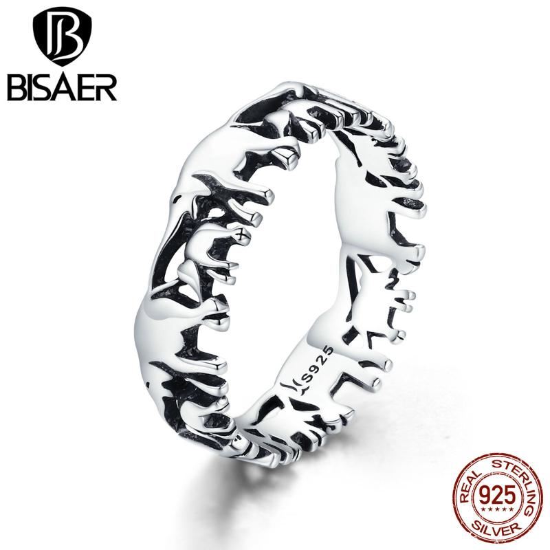 

BISAER 925 Sterling Silver Anel Party Vintage Silver Animal Ring Stackable Elephant Finger Ring Women Wedding Jewelry ECR344