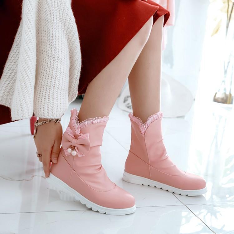 

Women's Rubber Boots Booties Woman 2020 Low Heel Round Toe Female Shoes Red Rain Ladies Mid Calf Flat Floral Shoes