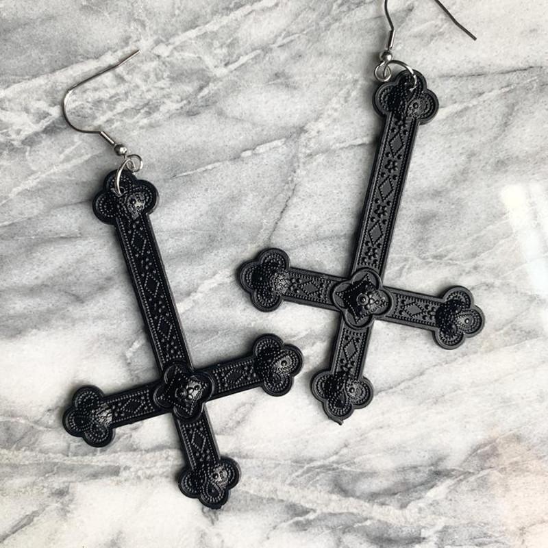 

Black Below Cross Earrings Fashion Goth Witch Jewelry Novelty Women Gift Delicate And Beautiful Crescent Statement 2021 New