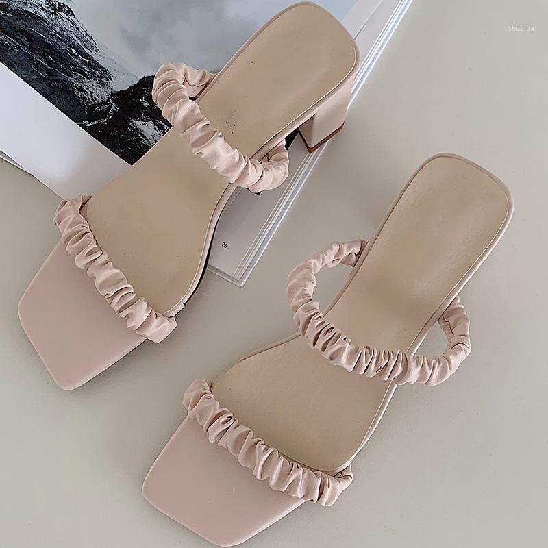 

2020 New Summer Women Slippers Square Open Toe High Heels Shoes For Woman Casual Slides Outdoor Beach Elegant Female Flip Flops1, Purple
