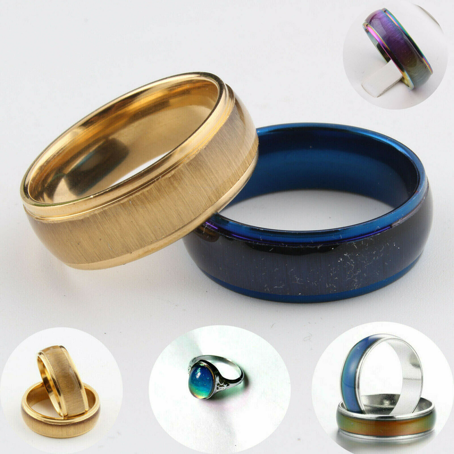 

Women Fashion Charm Crystal Opals Oval Mood Stainless Steel Ring Men Retro Hip Hop Rings Jewelry Gifts Size 7-11, Silver
